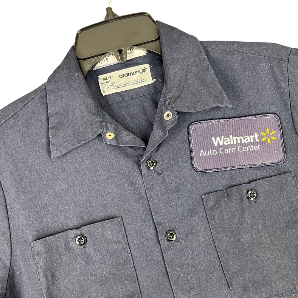 Walmart Auto‎ Care Center Work Shirt Navy Blue Short Sleeve Patch Uniform S Mens